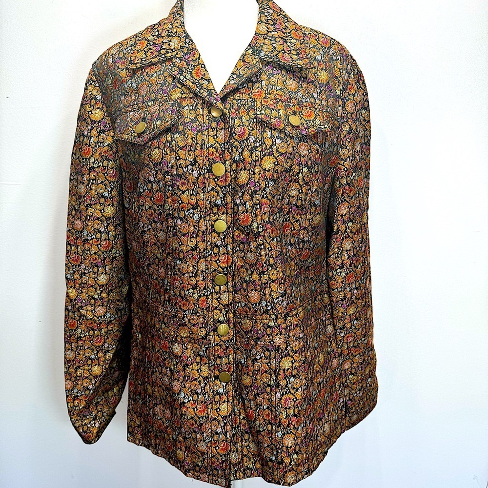 Coldwater Creek Jacquard Jewel Tone Button Front Blazer Jacket Regency Medium